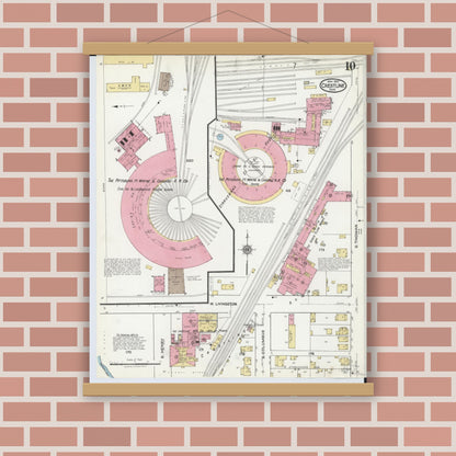 Old map wall art mockup — magnetic wood frame on brick wall — Sanborn Fire Insurance Map from Crestline, Crawford County, Ohio (1921), Sheet #0010