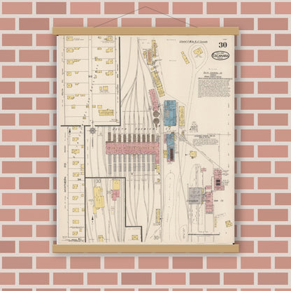 Old map wall art mockup — magnetic wood frame on brick wall — Sanborn Fire Insurance Map from Escanaba, Delta County, Michigan (1921), Sheet #0030
