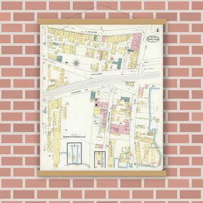 Old map wall art mockup — magnetic wood frame on brick wall — Sanborn Fire Insurance Map from Tarrytown, Westchester County, New York (1909), Sheet #0004