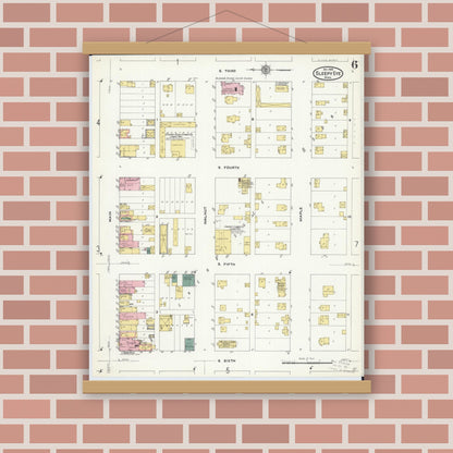 Old map wall art mockup — magnetic wood frame on brick wall — Sanborn Fire Insurance Map from Sleepy Eye, Brown County, Minnesota (1909), Sheet #0006