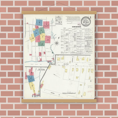 Old map wall art mockup — magnetic wood frame on brick wall — Sanborn Fire Insurance Map from Sayville, Suffolk County, New York (1909), Sheet #0001