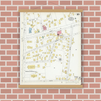 Old map wall art mockup — magnetic wood frame on brick wall — Sanborn Fire Insurance Map from Quincy, Norfolk County, Massachusetts (1901), Sheet #0010
