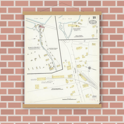 Old map wall art mockup — magnetic wood frame on brick wall — Sanborn Fire Insurance Map from Rockland, Plymouth County, Massachusetts (1912), Sheet #0018