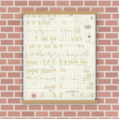 Old map wall art mockup — magnetic wood frame on brick wall — Sanborn Fire Insurance Map from Jackson, Jackson County, Ohio (1914), Sheet #0002