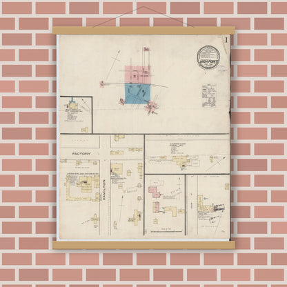 Old map wall art mockup — magnetic wood frame on brick wall — Sanborn Fire Insurance Map from High Point, Guilford County, North Carolina (1885) - Complete Map Set