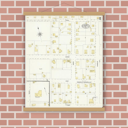 Old map wall art mockup — magnetic wood frame on brick wall — Sanborn Fire Insurance Map from Groveton, Trinity County, Texas (1907), Sheet #0002