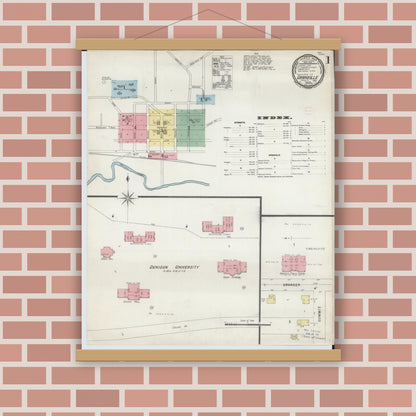 Old map wall art mockup — magnetic wood frame on brick wall — Sanborn Fire Insurance Map from Granville, Licking County, Ohio (1896) - Complete Map Set