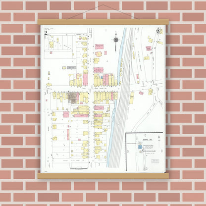 Old map wall art mockup — magnetic wood frame on brick wall — Sanborn Fire Insurance Map from Corning, Perry County, Ohio (1950), Sheet #0002