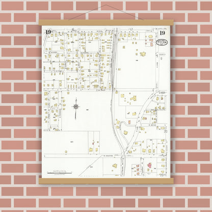 Old map wall art mockup — magnetic wood frame on brick wall — Sanborn Fire Insurance Map from Tyler, Smith County, Texas (1928), Sheet #0019