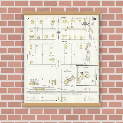 Old map wall art mockup — magnetic wood frame on brick wall — Sanborn Fire Insurance Map from Whitewright, Grayson County, Texas (1920), Sheet #0010