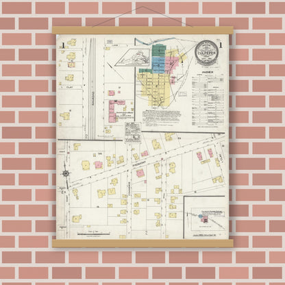 Old map wall art mockup — magnetic wood frame on brick wall — Sanborn Fire Insurance Map from Culpeper, Culpeper County, Virginia (1924), Sheet #0001