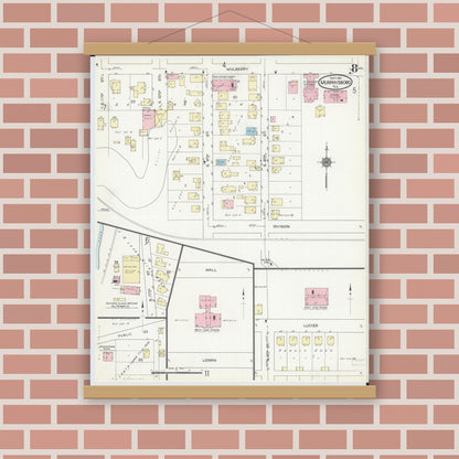 Old map wall art mockup — magnetic wood frame on brick wall — Sanborn Fire Insurance Map from Murphysboro, Jackson County, Illinois (1914), Sheet #0008