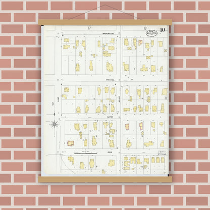 Old map wall art mockup — magnetic wood frame on brick wall — Sanborn Fire Insurance Map from Appleton, Outagamie County, Wisconsin (1901), Sheet #0010