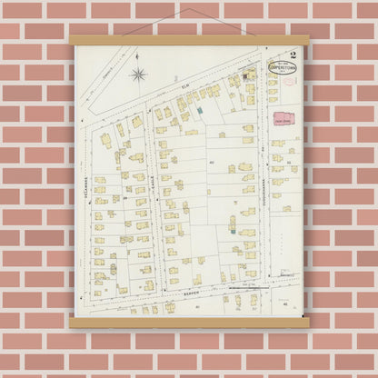 Old map wall art mockup — magnetic wood frame on brick wall — Sanborn Fire Insurance Map from Cooperstown, Otsego County, New York (1894) - Complete Map Set