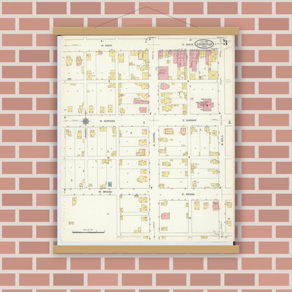 Old map wall art mockup — magnetic wood frame on brick wall — Sanborn Fire Insurance Map from Louisville, Stark County, Ohio (1915), Sheet #0003