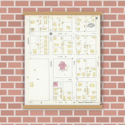 Old map wall art mockup — magnetic wood frame on brick wall — Sanborn Fire Insurance Map from Taylor, Williamson County, Texas (1916), Sheet #0006