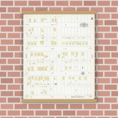 Old map wall art mockup — magnetic wood frame on brick wall — Sanborn Fire Insurance Map from Two Harbors, Lake County, Minnesota (1907), Sheet #0009
