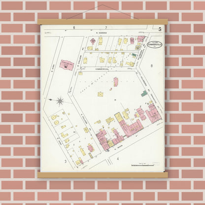 Old map wall art mockup — magnetic wood frame on brick wall — Sanborn Fire Insurance Map from Edwardsville, Madison County, Illinois (1909), Sheet #0005