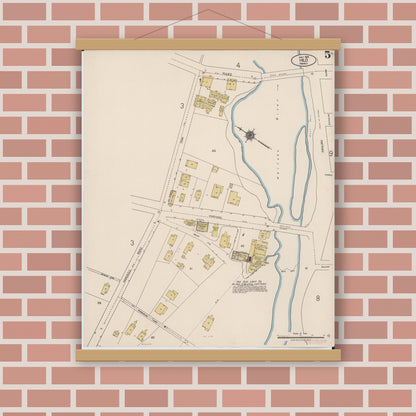 Old map wall art mockup — magnetic wood frame on brick wall — Sanborn Fire Insurance Map from Hilo, Hawaii County, Hawaii (1921), Sheet #0005