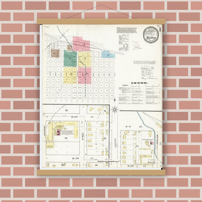 Old map wall art mockup — magnetic wood frame on brick wall — Sanborn Fire Insurance Map from Atlantic, Cass County, Iowa (1893), Sheet #0001