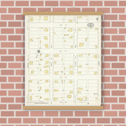 Old map wall art mockup — magnetic wood frame on brick wall — Sanborn Fire Insurance Map from Hamlin, Jones County, Texas (1913), Sheet #0002