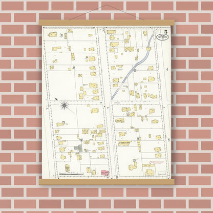 Old map wall art mockup — magnetic wood frame on brick wall — Sanborn Fire Insurance Map from Hayward, Alameda County, California (1907), Sheet #0005