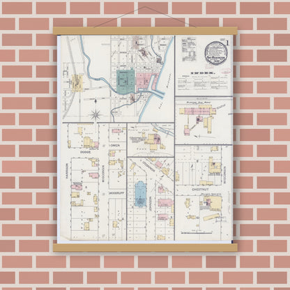 Old map wall art mockup — magnetic wood frame on brick wall — Sanborn Fire Insurance Map from Port Washington, Ozaukee County, Wisconsin (1893) - Complete Map Set