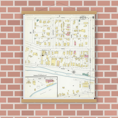 Old map wall art mockup — magnetic wood frame on brick wall — Sanborn Fire Insurance Map from Massillon, Stark County, Ohio (1901), Sheet #0002