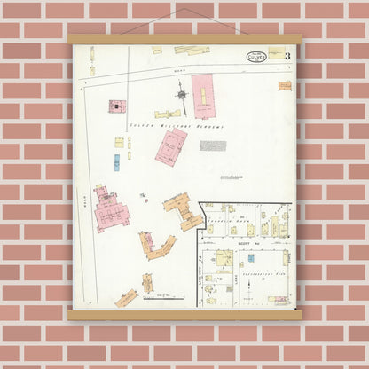 Old map wall art mockup — magnetic wood frame on brick wall — Sanborn Fire Insurance Map from Culver, Marshall County, Indiana (1914), Sheet #0003