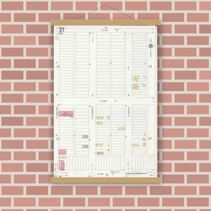 Old map wall art mockup — magnetic wood frame on brick wall — Sanborn Fire Insurance Map from Chicago, Cook County, Illinois (1920), Sheet #0037