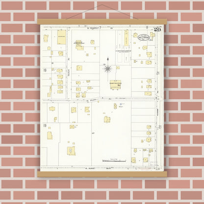 Old map wall art mockup — magnetic wood frame on brick wall — Sanborn Fire Insurance Map from Hollywood, Los Angeles County, California (1907), Sheet #0020