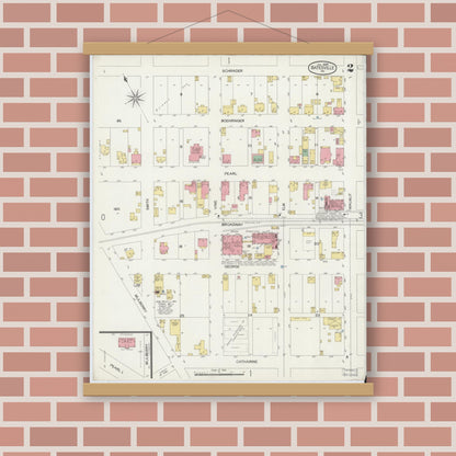 Old map wall art mockup — magnetic wood frame on brick wall — Sanborn Fire Insurance Map from Batesville, Ripley County, Indiana (1899), Sheet #0002
