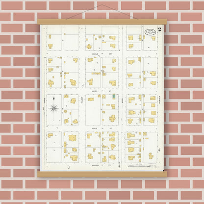 Old map wall art mockup — magnetic wood frame on brick wall — Sanborn Fire Insurance Map from Taylor, Williamson County, Texas (1904), Sheet #0002