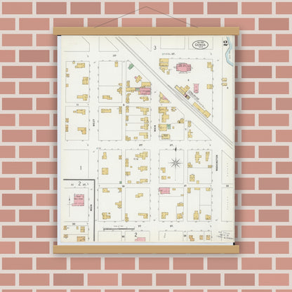 Old map wall art mockup — magnetic wood frame on brick wall — Sanborn Fire Insurance Map from Genoa, Ottawa County, Ohio (1899), Sheet #0002