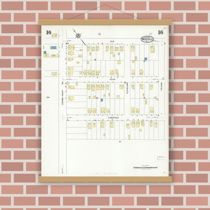 Old map wall art mockup — magnetic wood frame on brick wall — Sanborn Fire Insurance Map from Westville, Gloucester County, New Jersey (1926), Sheet #0016