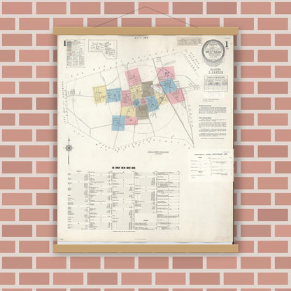Old map wall art mockup — magnetic wood frame on brick wall — Sanborn Fire Insurance Map from Whitman, Plymouth County, Massachusetts (1950) - Complete Map Set