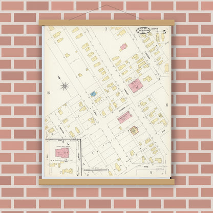 Old map wall art mockup — magnetic wood frame on brick wall — Sanborn Fire Insurance Map from Cheboygan, Cheboygan County, Michigan (1907), Sheet #0005