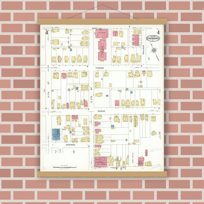 Old map wall art mockup — magnetic wood frame on brick wall — Sanborn Fire Insurance Map from Stroudsburg, Monroe County, Pennsylvania (1923), Sheet #0004