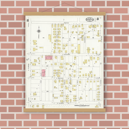 Old map wall art mockup — magnetic wood frame on brick wall — Sanborn Fire Insurance Map from Bradentown, Manatee County, Florida (1926), Sheet #0008