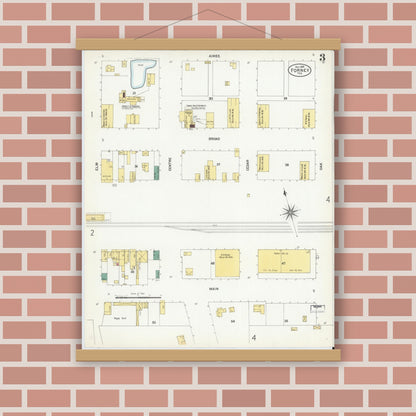 Old map wall art mockup — magnetic wood frame on brick wall — Sanborn Fire Insurance Map from Forney, Kaufman County, Texas (1901), Sheet #0003