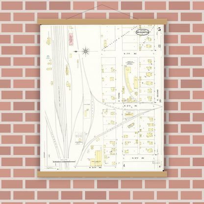 Old map wall art mockup — magnetic wood frame on brick wall — Sanborn Fire Insurance Map from Washington, Washington County, Iowa (1909), Sheet #0005