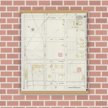 Old map wall art mockup — magnetic wood frame on brick wall — Sanborn Fire Insurance Map from Ashland, Ashland County, Wisconsin (1895), Sheet #0018