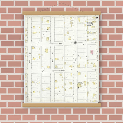Old map wall art mockup — magnetic wood frame on brick wall — Sanborn Fire Insurance Map from Breese, Clinton County, Illinois (1909), Sheet #0002
