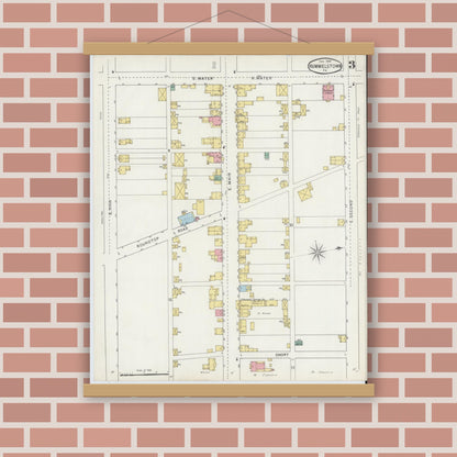 Old map wall art mockup — magnetic wood frame on brick wall — Sanborn Fire Insurance Map from Hummelstown, Dauphin County, Pennsylvania (1895), Sheet #0003