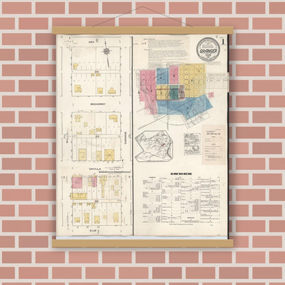 Old map wall art mockup — magnetic wood frame on brick wall — Sanborn Fire Insurance Map from Granger, Williamson County, Texas (1940) - Complete Map Set