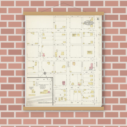 Old map wall art mockup — magnetic wood frame on brick wall — Sanborn Fire Insurance Map from New Florence, Westmoreland County, Pennsylvania (1915), Sheet #0004