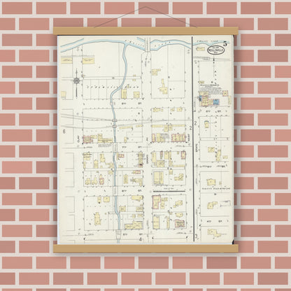 Old map wall art mockup — magnetic wood frame on brick wall — Sanborn Fire Insurance Map from Neillsville, Clark County, Wisconsin (1914), Sheet #0005