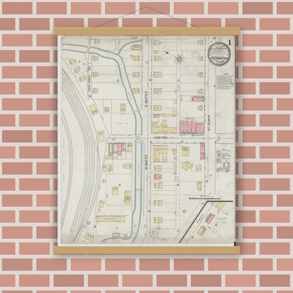 Old map wall art mockup — magnetic wood frame on brick wall — Sanborn Fire Insurance Map from Pocahontas, Tazewell County, Virginia (1893) - Complete Map Set