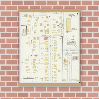 Old map wall art mockup — magnetic wood frame on brick wall — Sanborn Fire Insurance Map from Conneaut, Ashtabula County, Ohio (1898), Sheet #0005