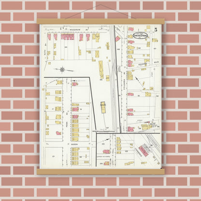 Old map wall art mockup — magnetic wood frame on brick wall — Sanborn Fire Insurance Map from Sinking Spring, Berks County, Pennsylvania (1920), Sheet #0005